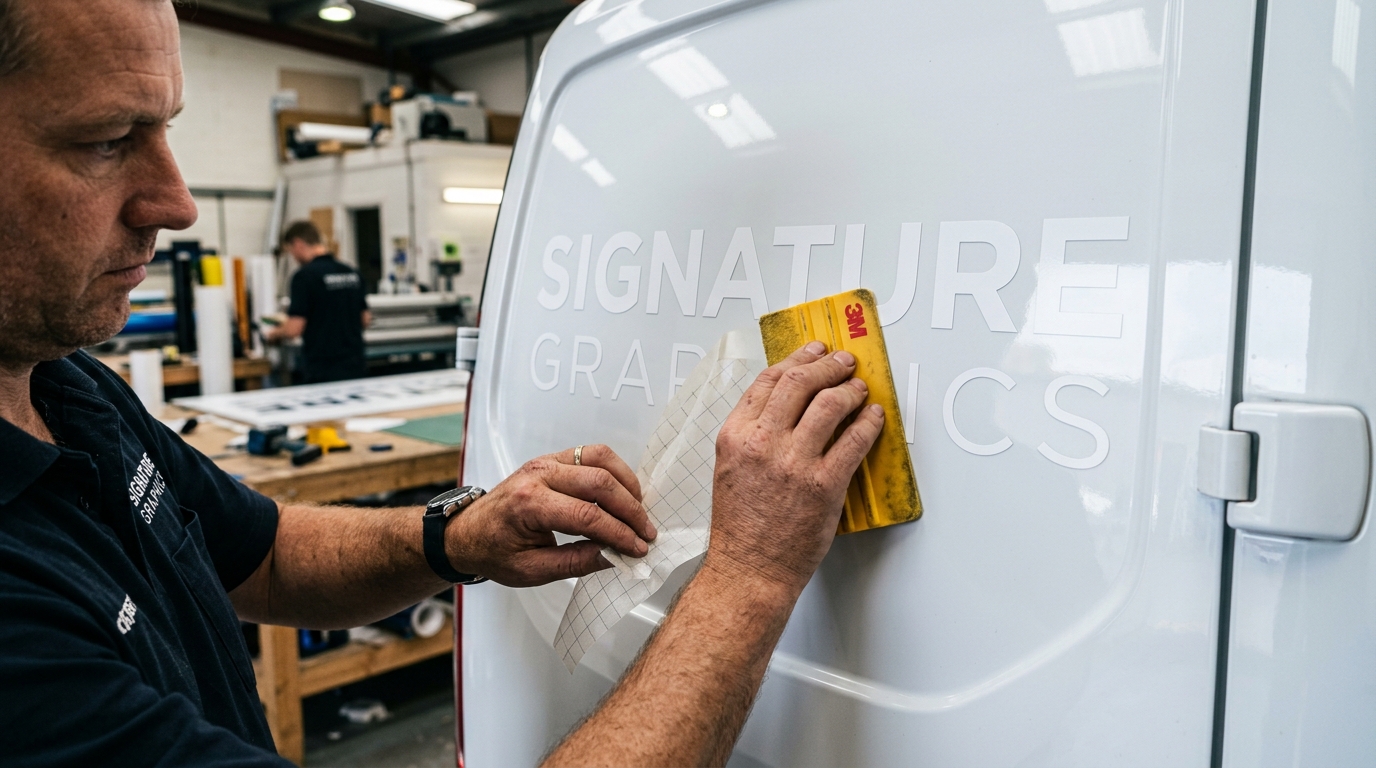 Vinilo de corte para logotipos en puertas de vehículos